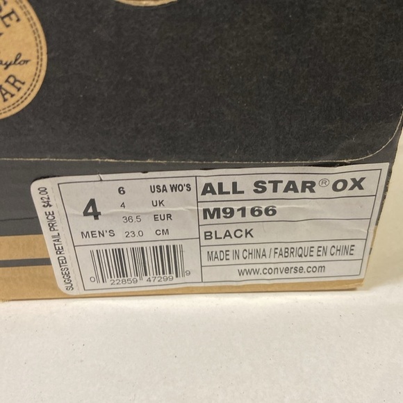 Vintage Converse All Star OX M9166 Black Size 6 In Box - Picture 9 of 9